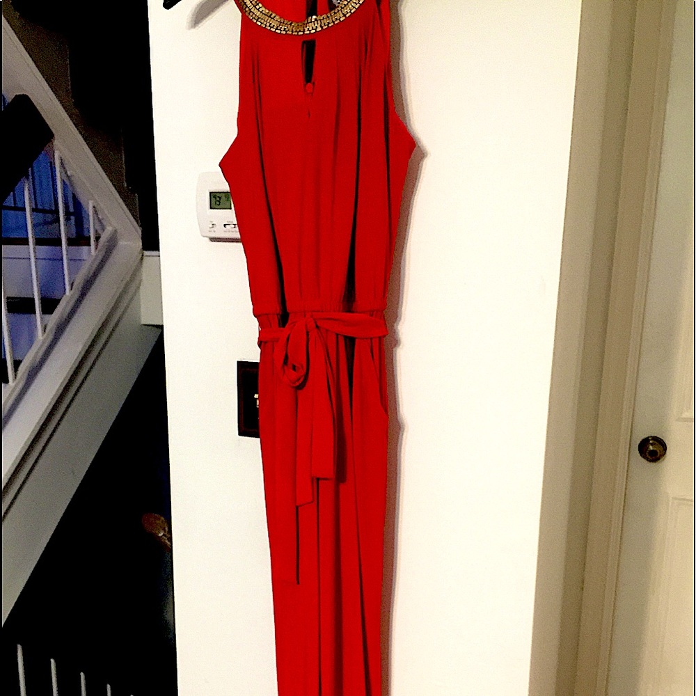 One piece jump suite; tie front wide leg